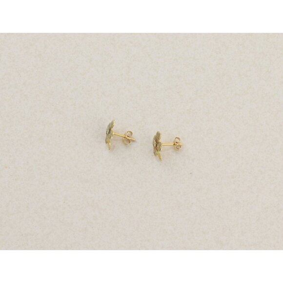 14k Yellow Gold Four Leaf Clover Earrings Stud Post 3/8" x 1/4" - Picture 9 of 9